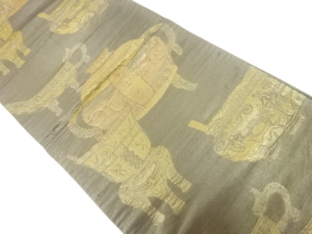 アンティーク　とみや織物製　青銅器模様織出し袋帯（材料）